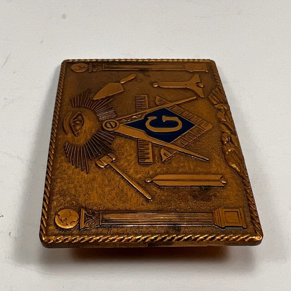 Vtg Masonic Freemason Bronze Metal Enamel Belt Buckle Harry Klitzner USA 70s - Picture 5 of 13
